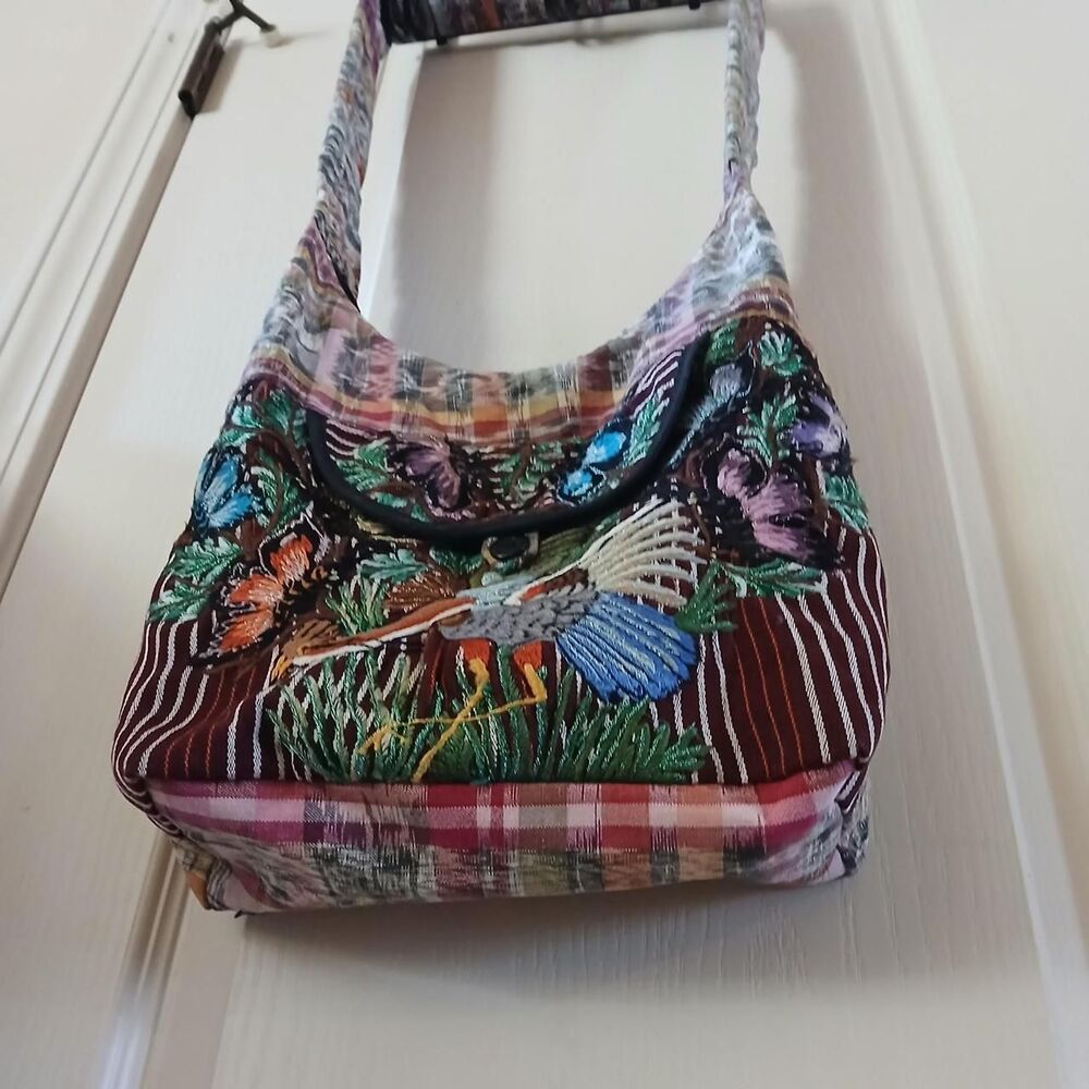 Boho multicolor plaid patchwork embroidered bird … - image 4